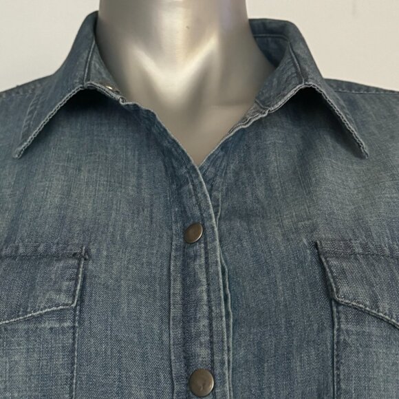 Liz Claiborne Petite Size PL Women Blue Denim Snap Front Shirt Long Sleeve Weste - Picture 5 of 16